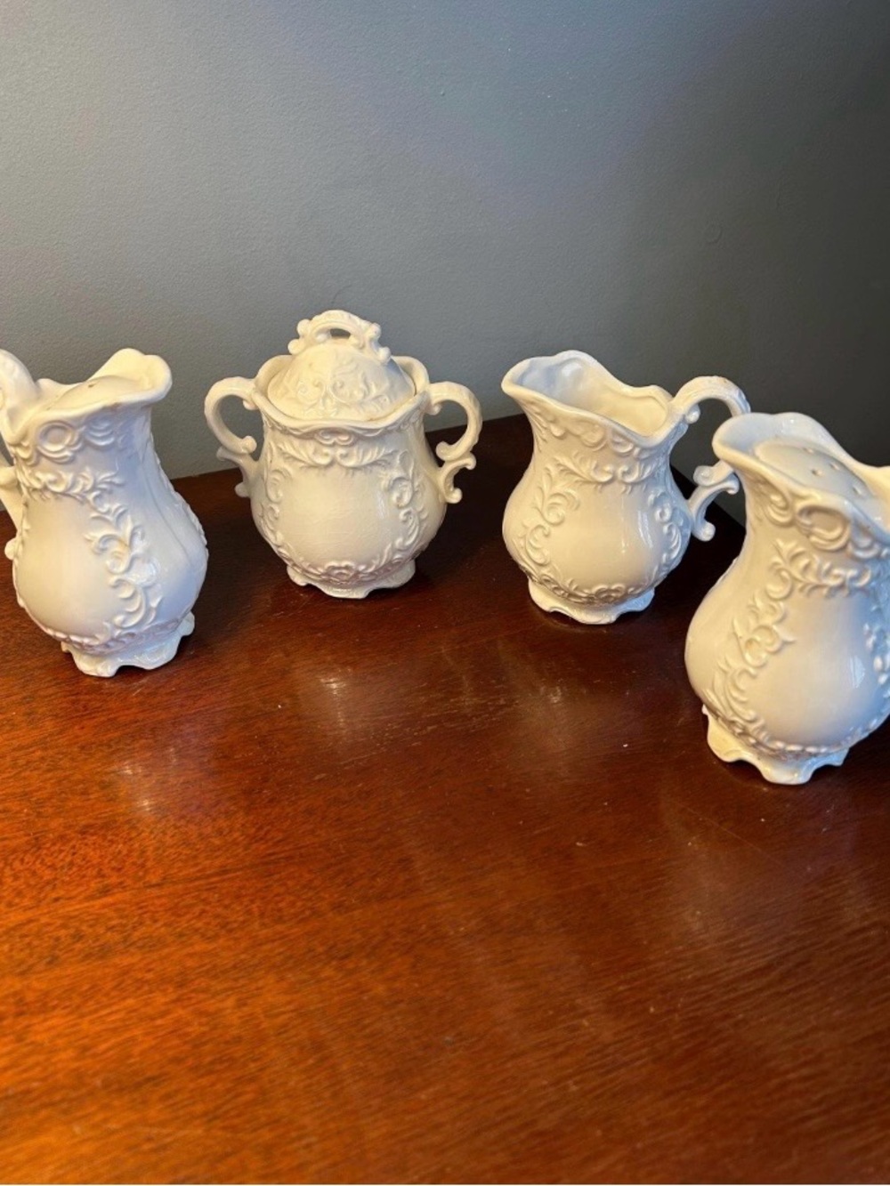 Napcoware Provincial White Ceramic Creamer Sugar Bowl Salt & Pepper Set